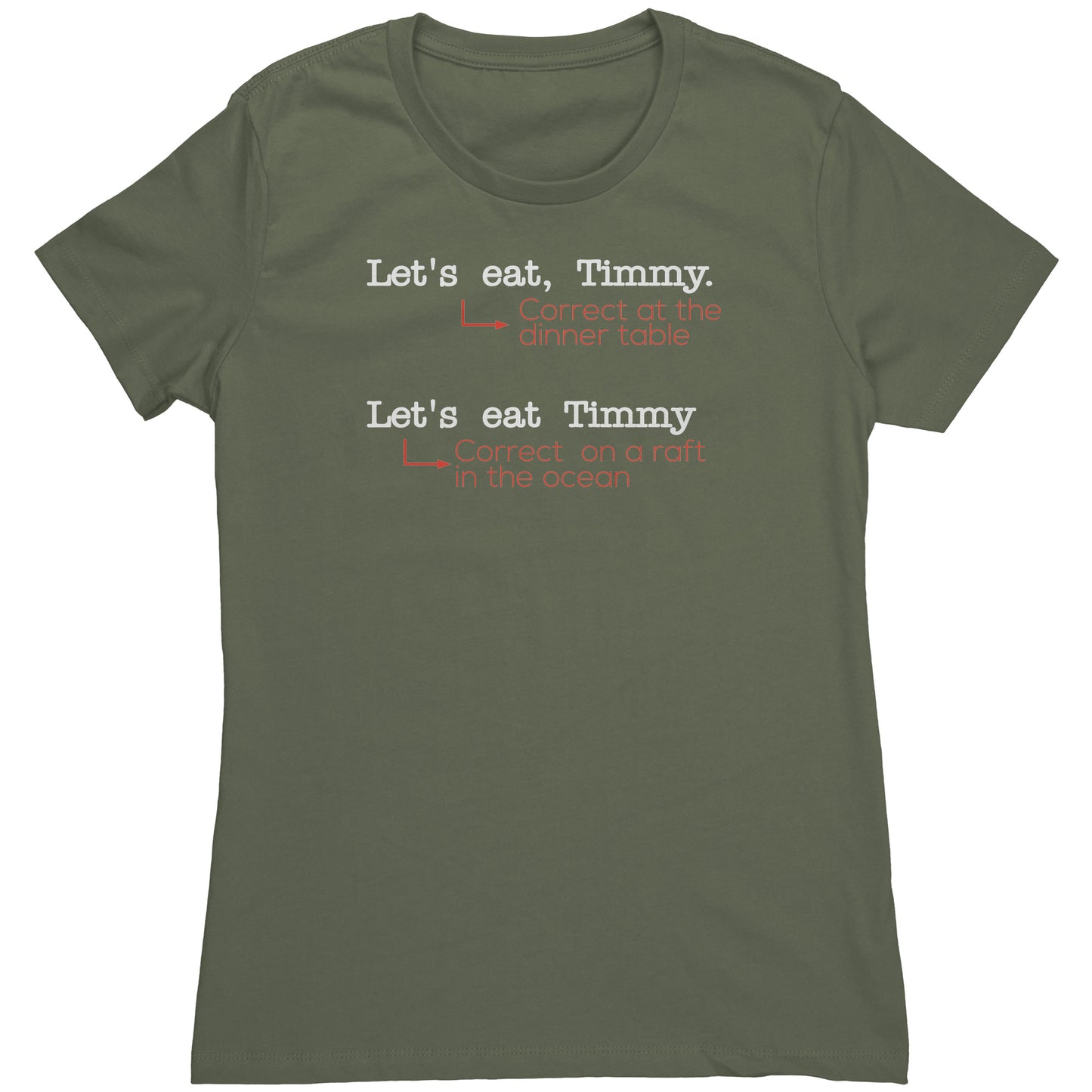 Let's Eat, Timmy. Correct At The Dinner Table. Let's Eat Timmy. Correct On A Raft In The Ocean | Women's T-Shirt